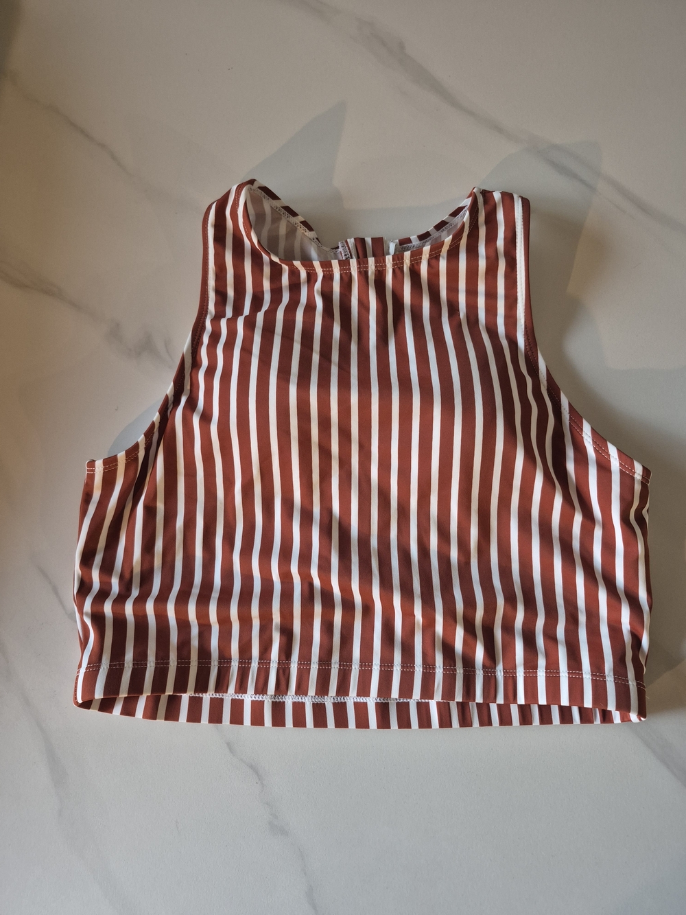 Striped Rust and White High-Neck Crop Top